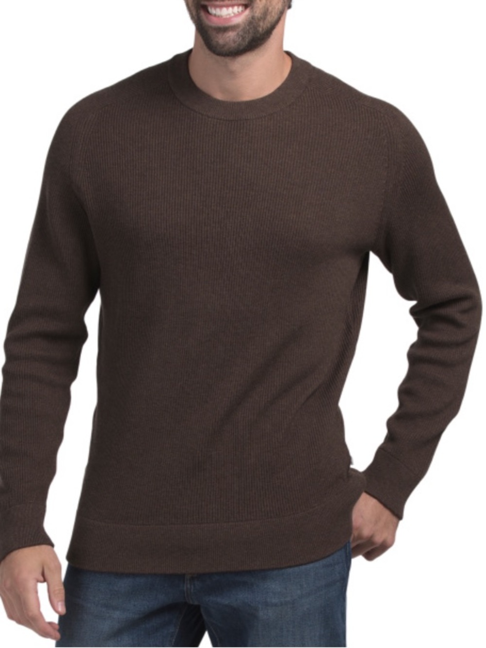NN07 Men's Crewneck Ribbed Sweater -Brown